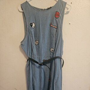 Torrid Sleeveless Belted Chambray Graphic Patch Dress Plus Size 18X